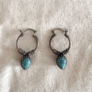 Silver and Turquoise Hoops